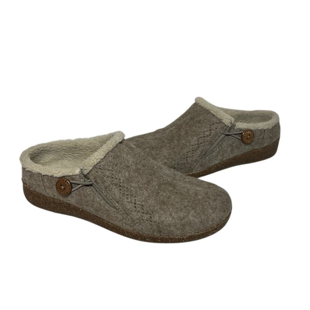 Earth Origins Clogs ETJACK Mules Taupe Felt Faux Fur Comfy Casual Grunge 8M